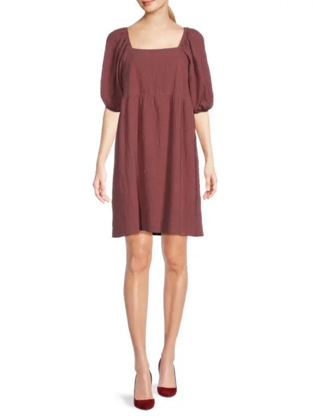 bobeau Mauve Square Neck Puff Sleeve Mini Dress